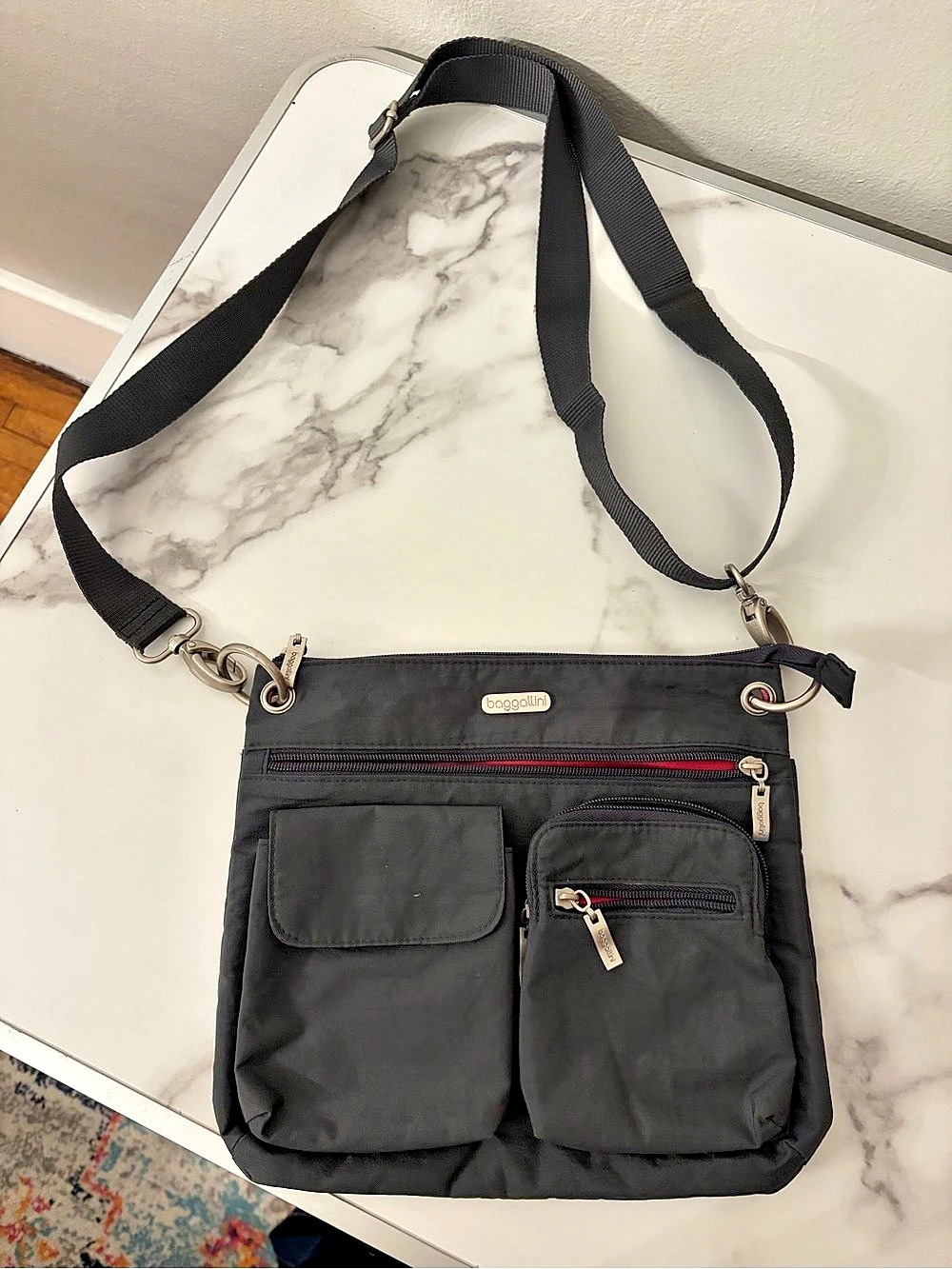Baggallini Gray with pink lining Crossbody Bag